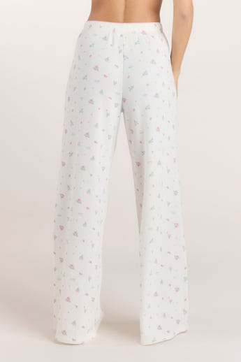 Ribbed Pajama Pants - White Floral alternate