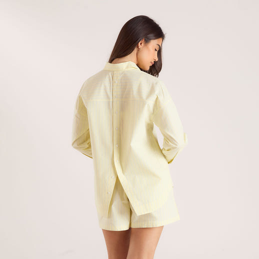 Oversized Striped Cotton Shirt - Yellow alternate