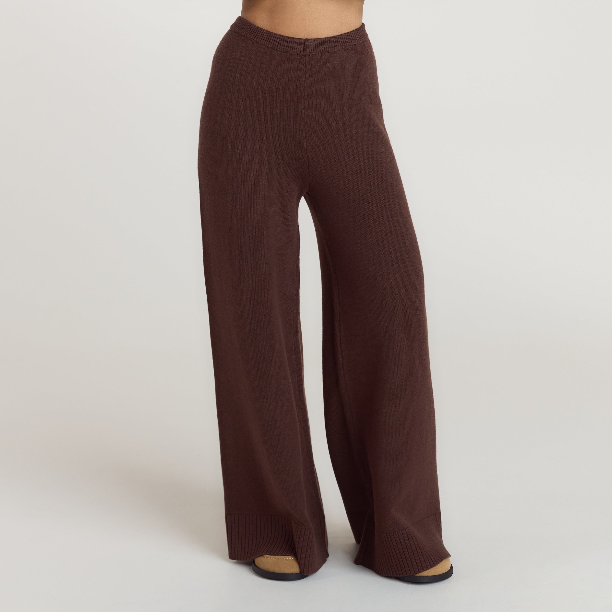 Ribbed Hem Knitted Pants | Ribbed Hem Knitted Pants - Chocolate