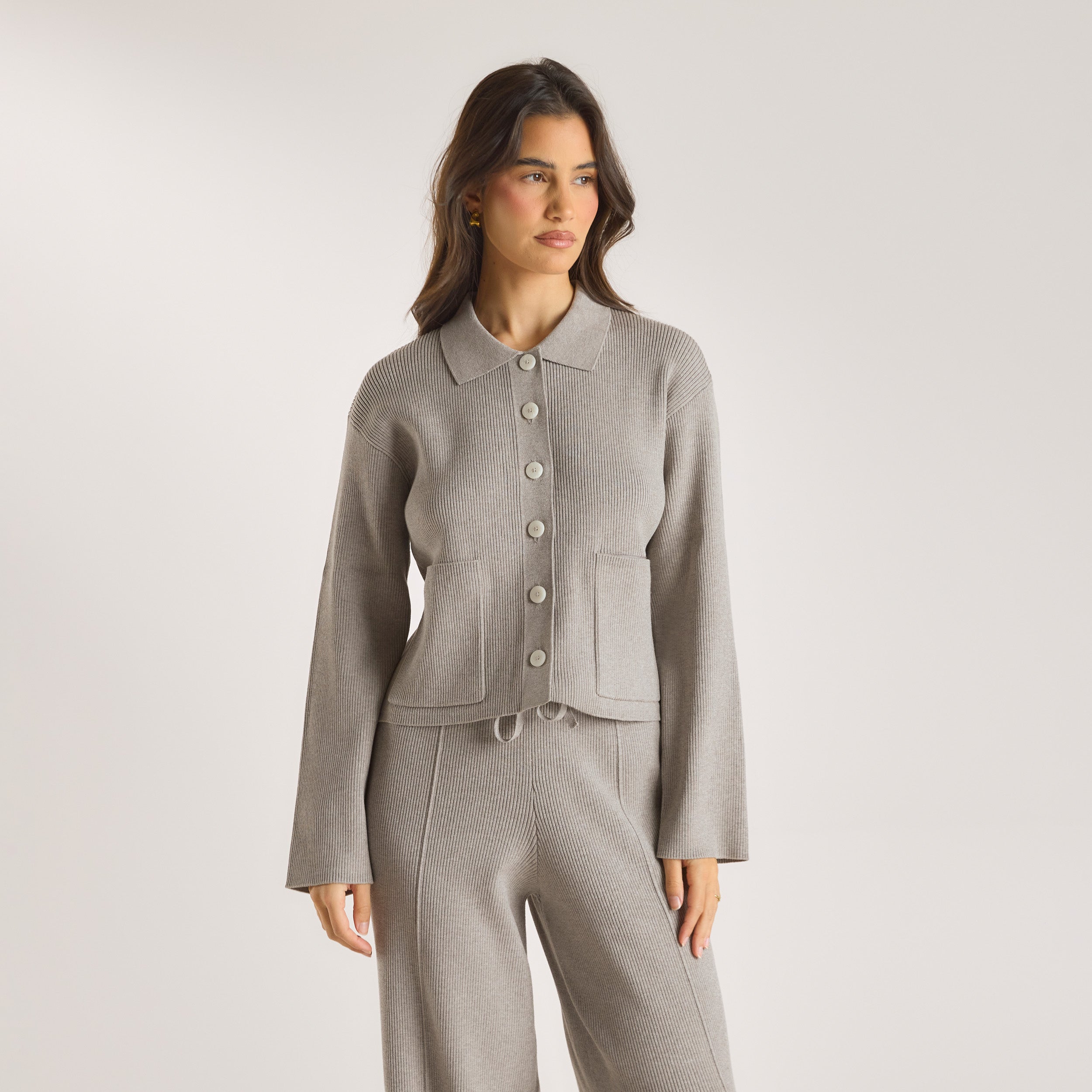 Knitted Oversized Shirt  | Knitted Oversized Shirt - Warm Grey