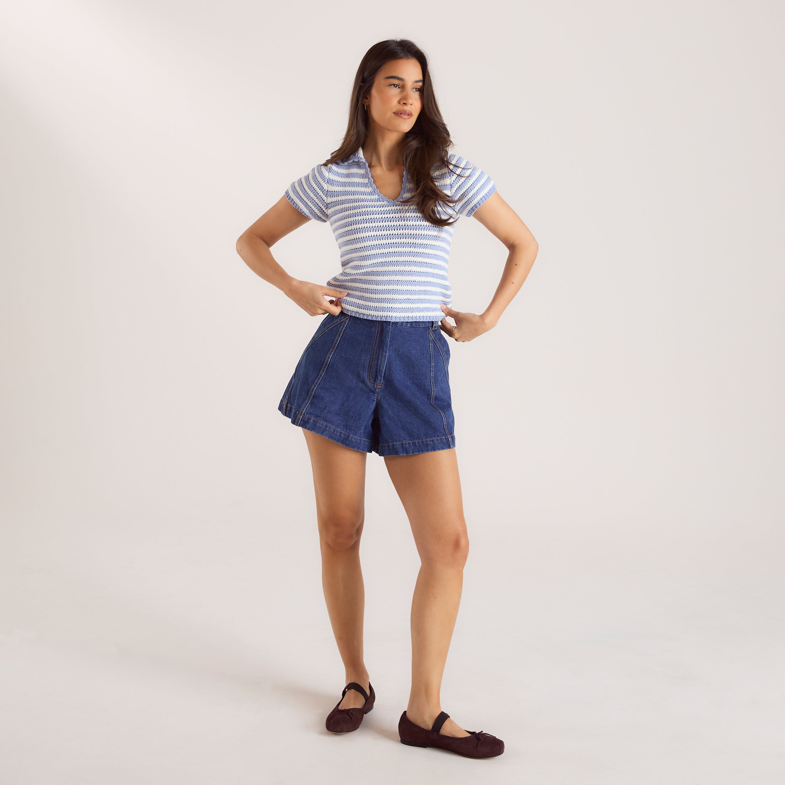 Crochet Polo Top | Crochet Polo Top - Blue Stripe