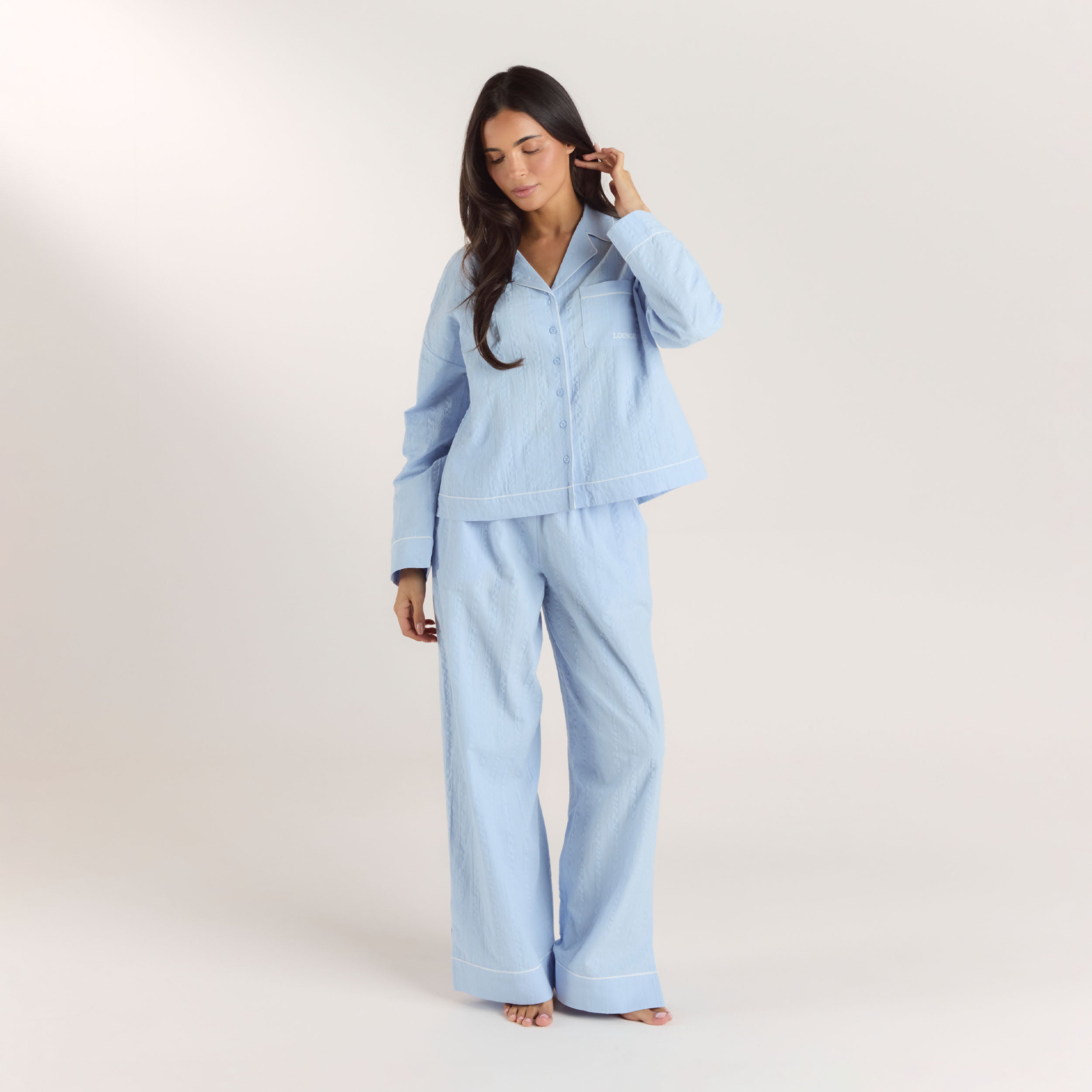 Textured Cotton Pajama Shirt | Textured Cotton Pajama Shirt - Blue
