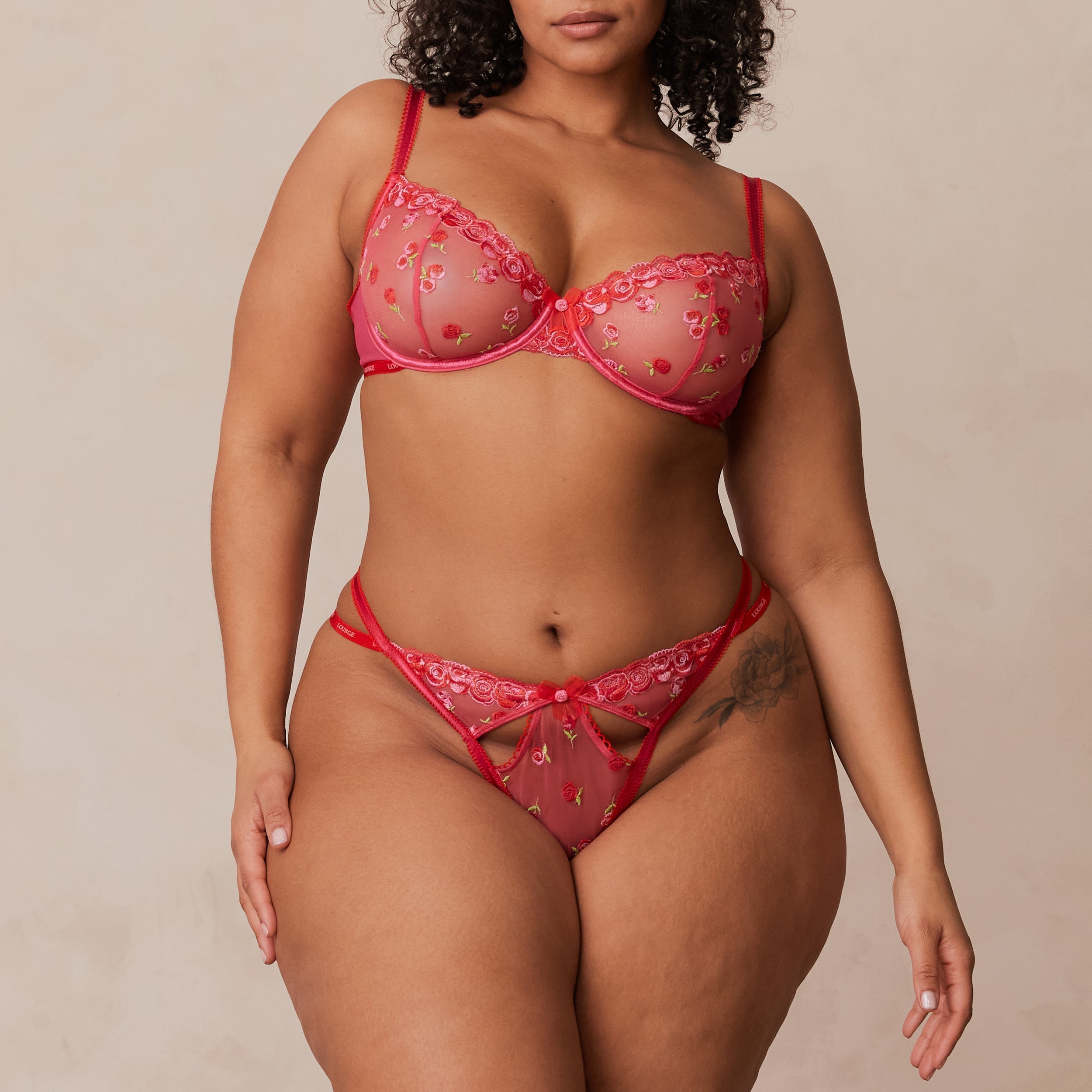 Blush Embroidered Balcony Bra | Leslie, 36DD/XL (G-String)
