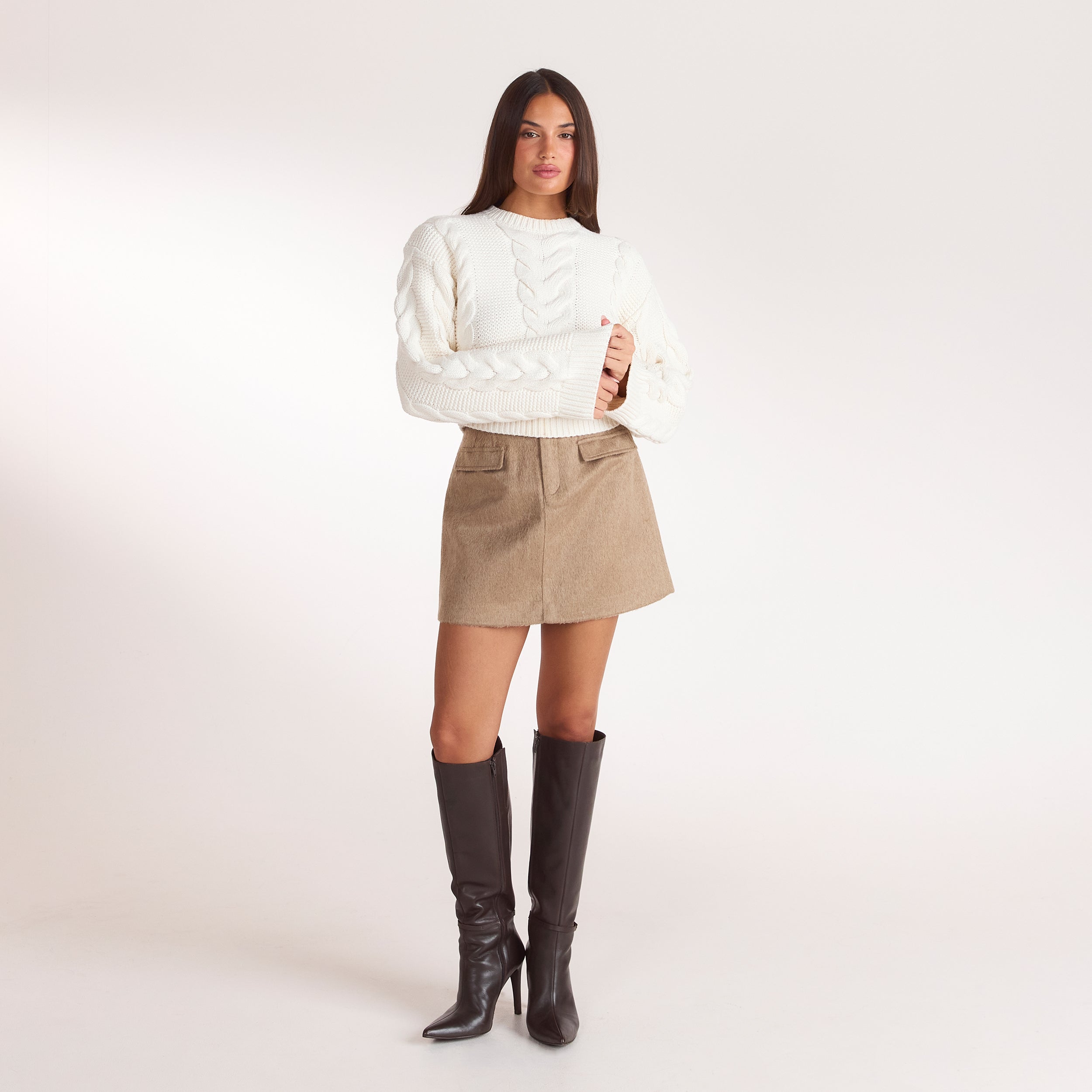 Cropped Cable-Knit Jumper | Cropped Cable-Knit Jumper - Cream