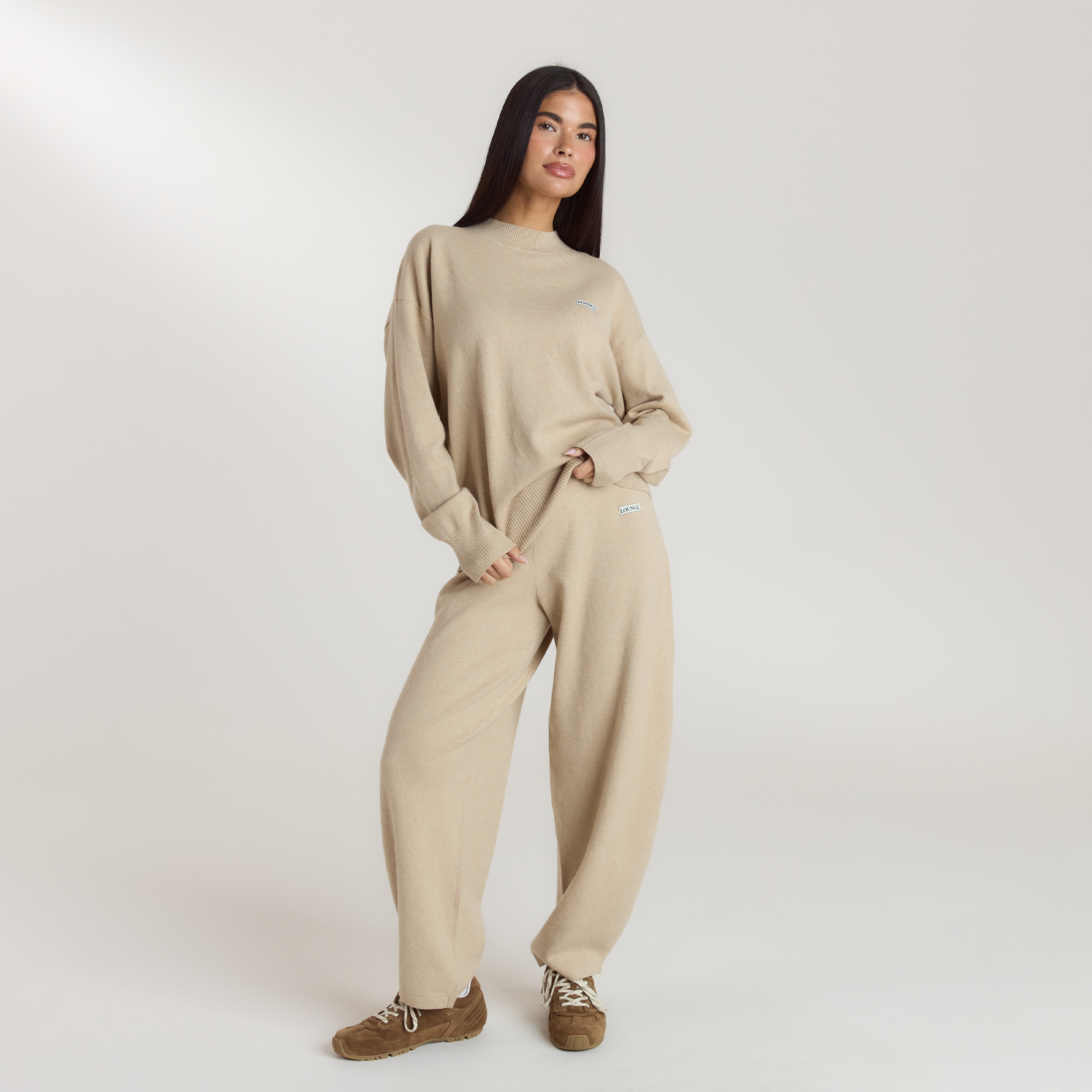 Barrel Leg Knitted Joggers | Barrel Leg Knitted Joggers - Oatmeal Marl