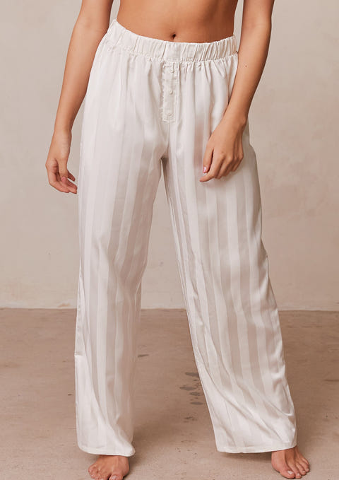 Striped Satin Pajama Trousers - Pearl – Lounge Underwear