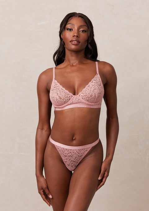 Lounge underwear pink blossom balcony bra and thong Macao