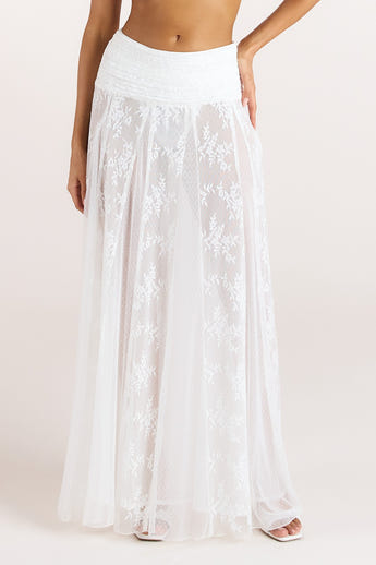 Sheer Lace Maxi Skirt - White