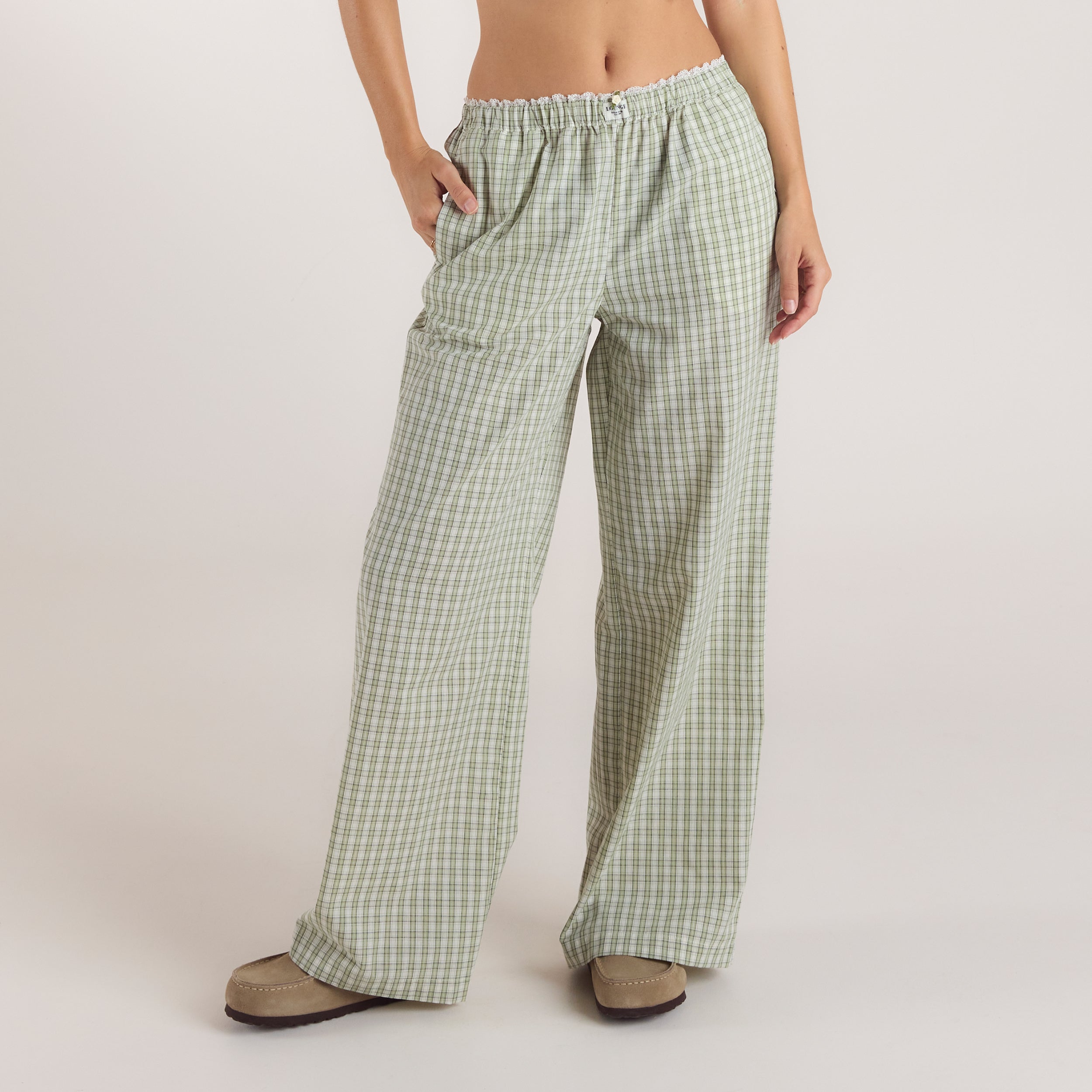 Check Cotton Pants - Green