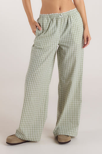 Check Cotton Pants - Green