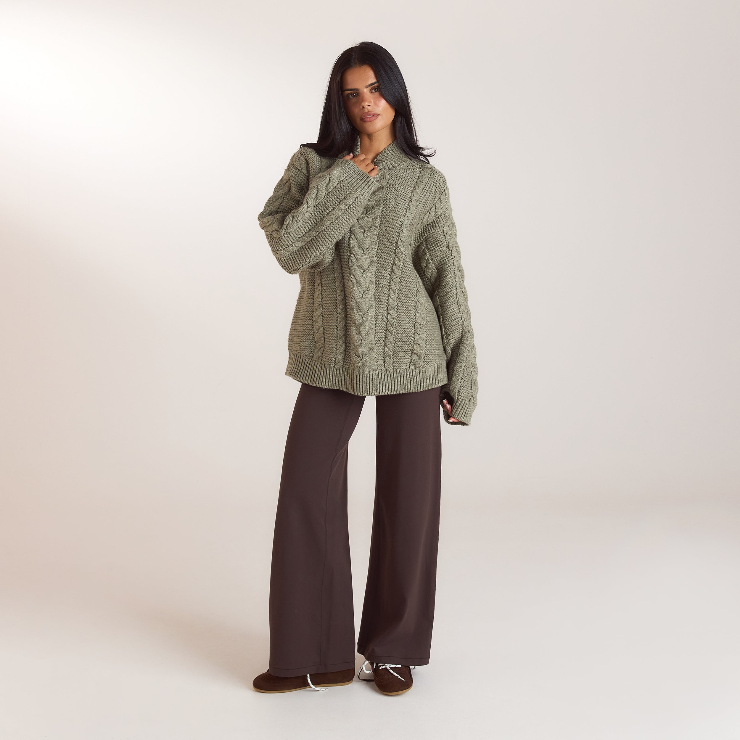 Oversized Cable-Knit Jumper | Oversized Cable-Knit Jumper - Olive