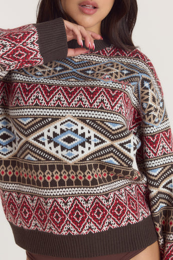 Fairisle Knitted Jumper - Brown/Red