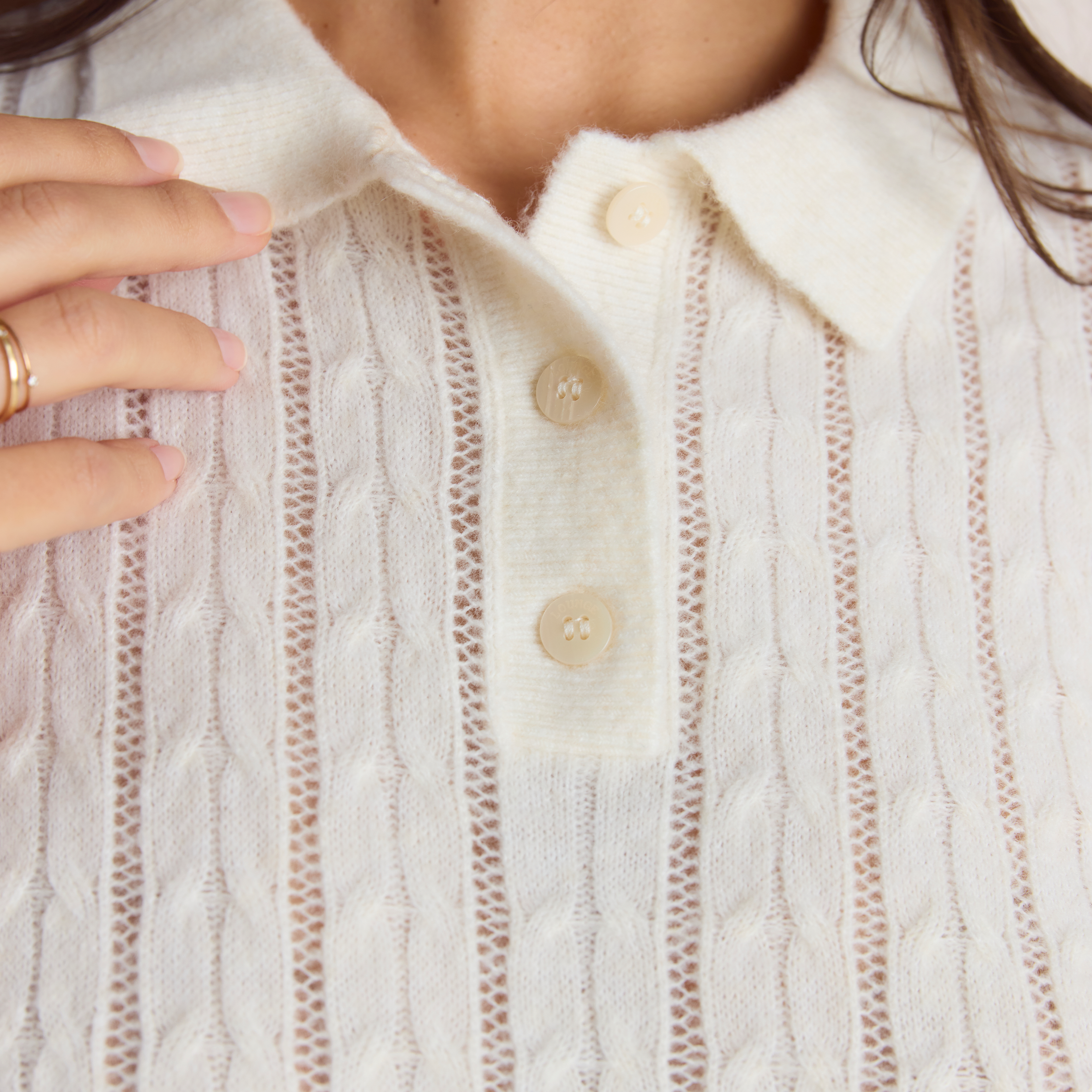 Sheer Knitted Polo Top | Sheer Knitted Polo Top - Cream