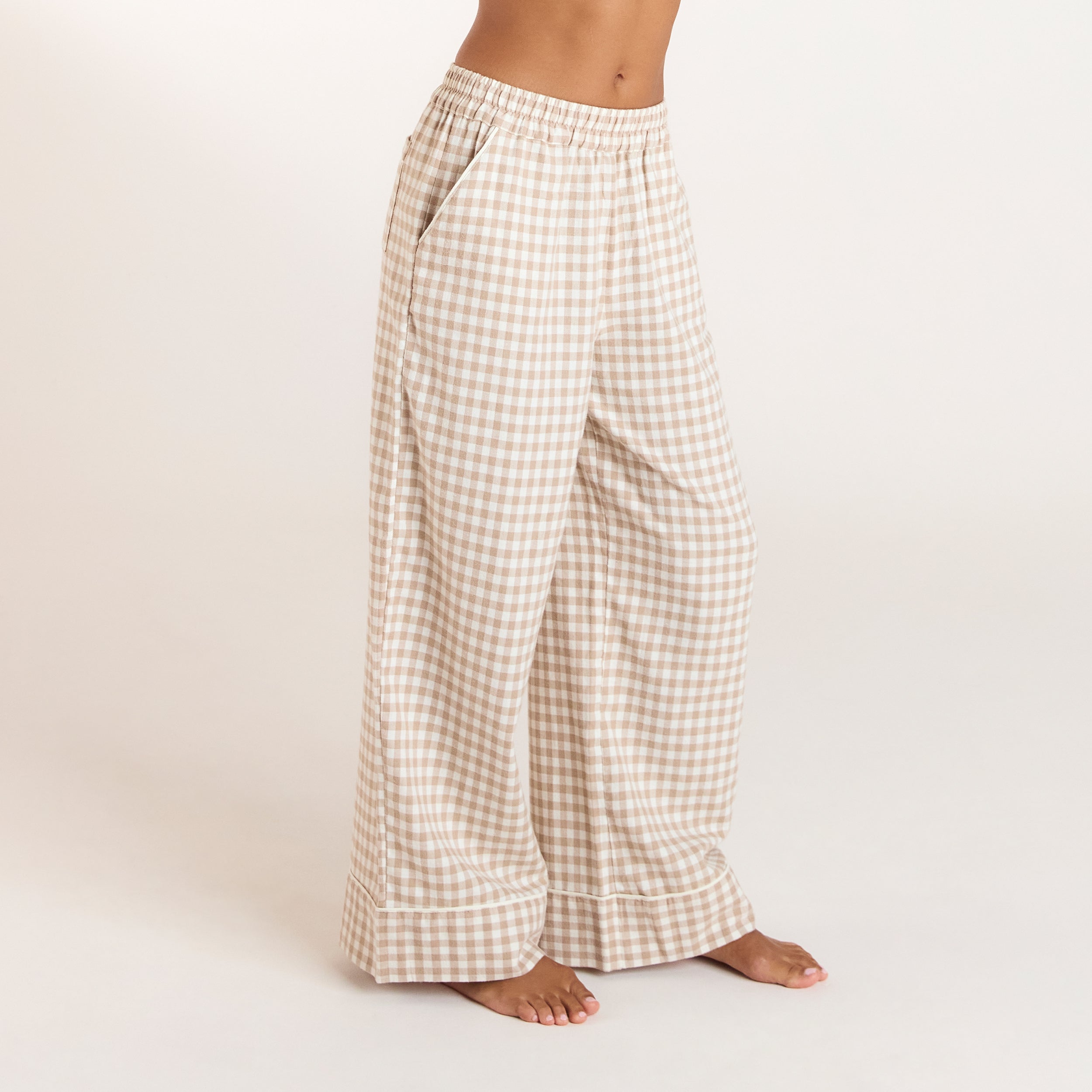 Gingham Pajama Pants - Beige