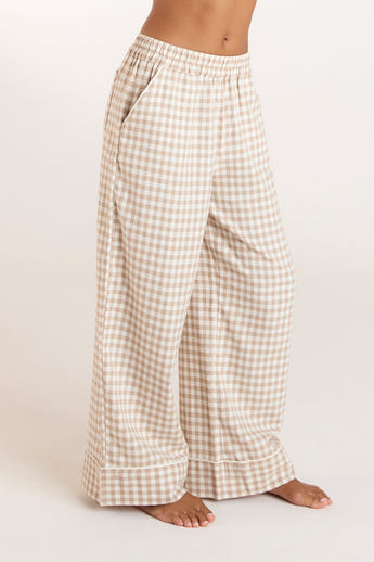 Gingham Pajama Pants - Beige