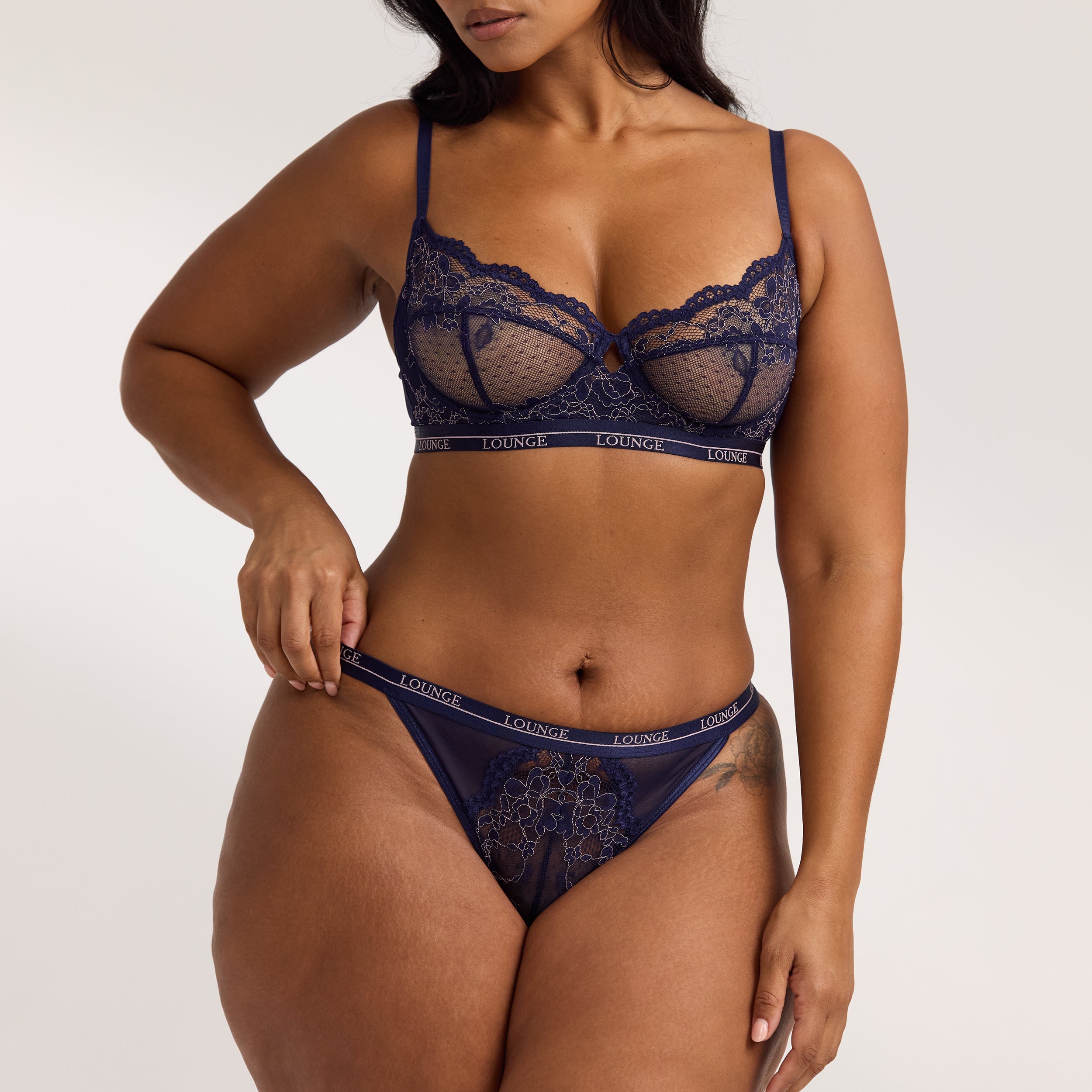 Two-Tone Blossom Balcony Bra | Two-Tone Blossom Balcony Bra - Navy