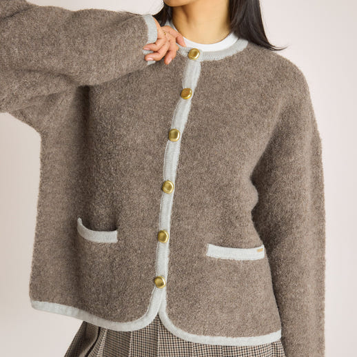 Knitted Wool Blend Jacket - Truffle