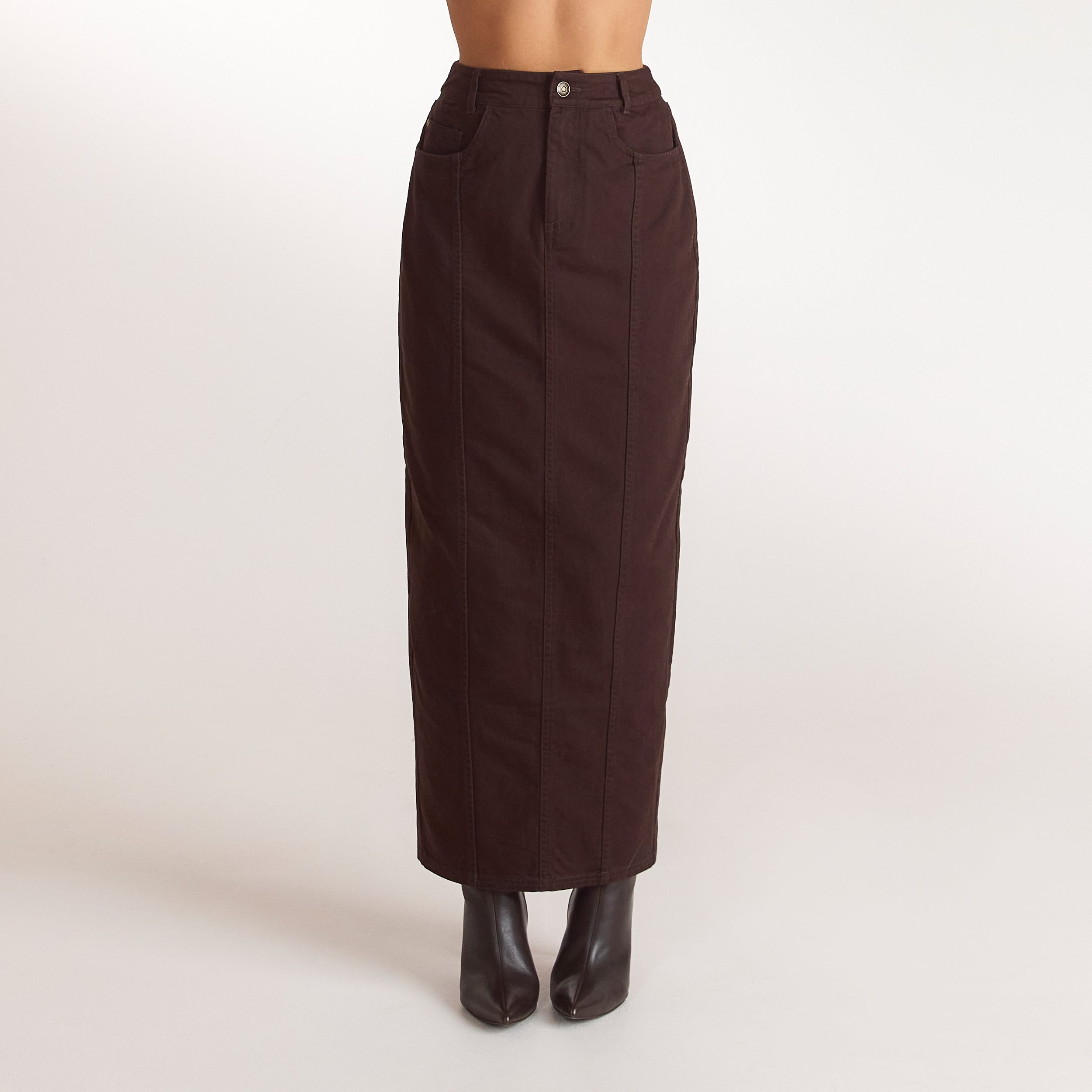 Denim Column Maxi Skirt | Denim Column Maxi Skirt - Chocolate