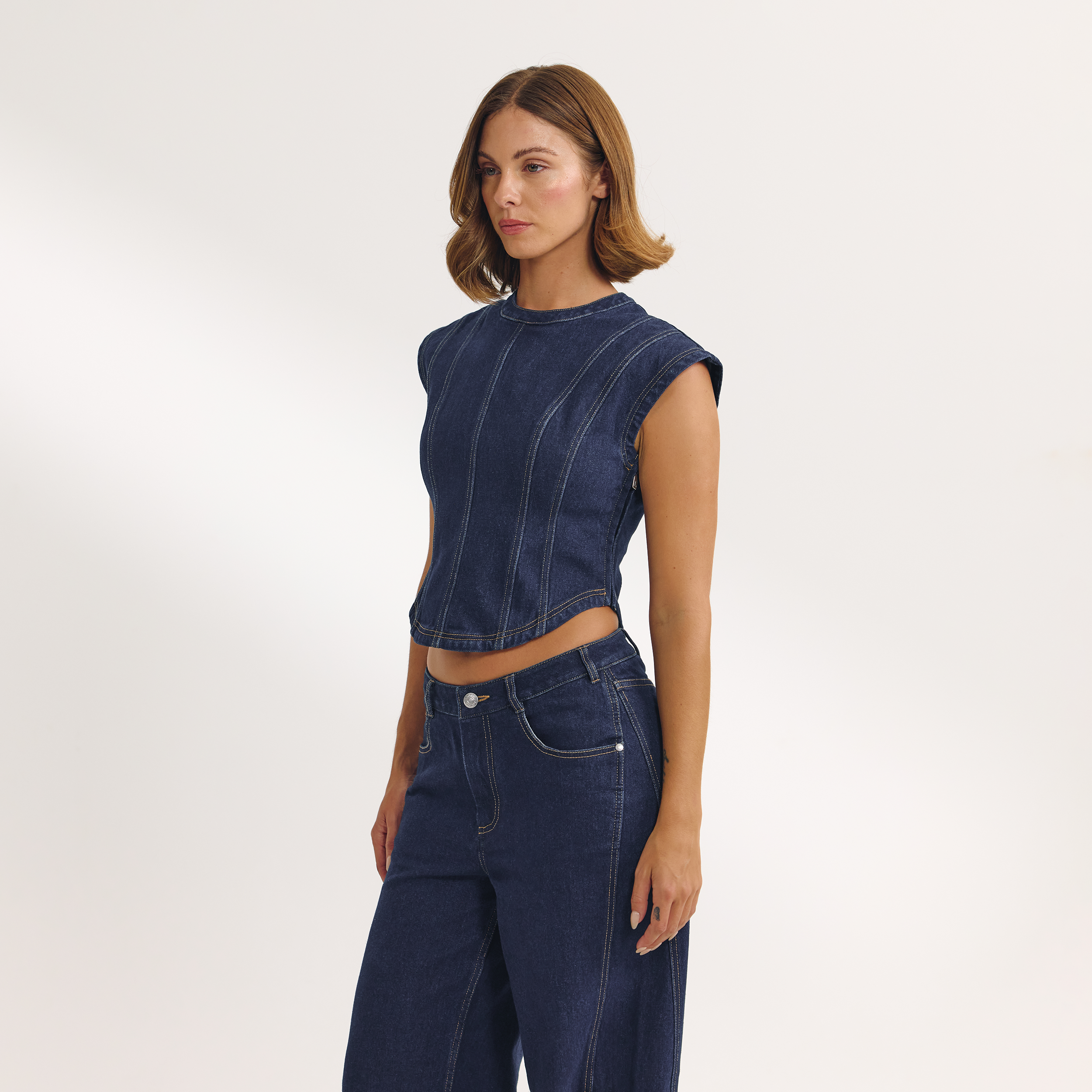 Fitted Denim Top | Fitted Denim Top - Indigo Blue