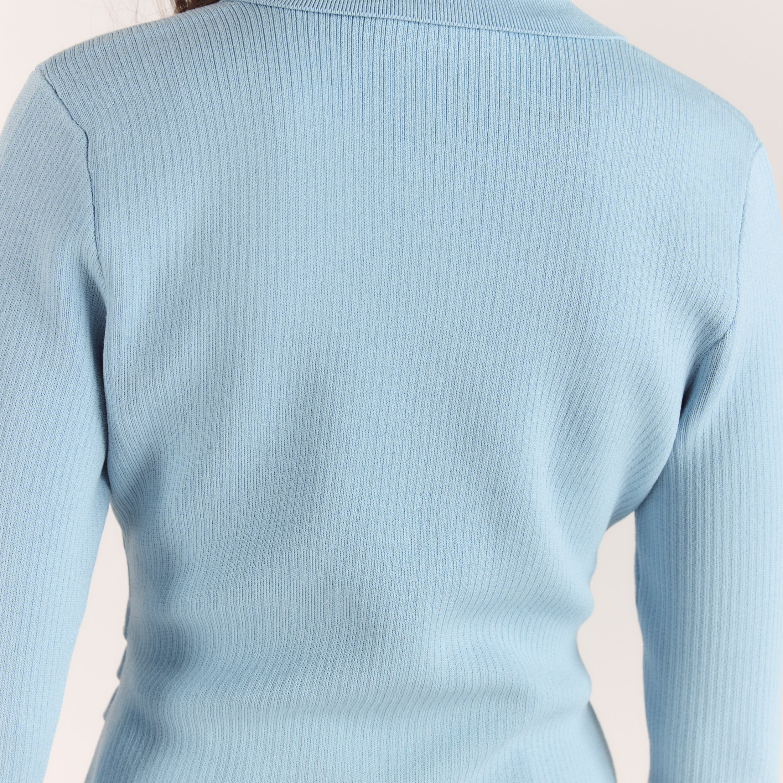Ribbed Knitted Cardigan | Ribbed Knitted Cardigan - Light Blue
