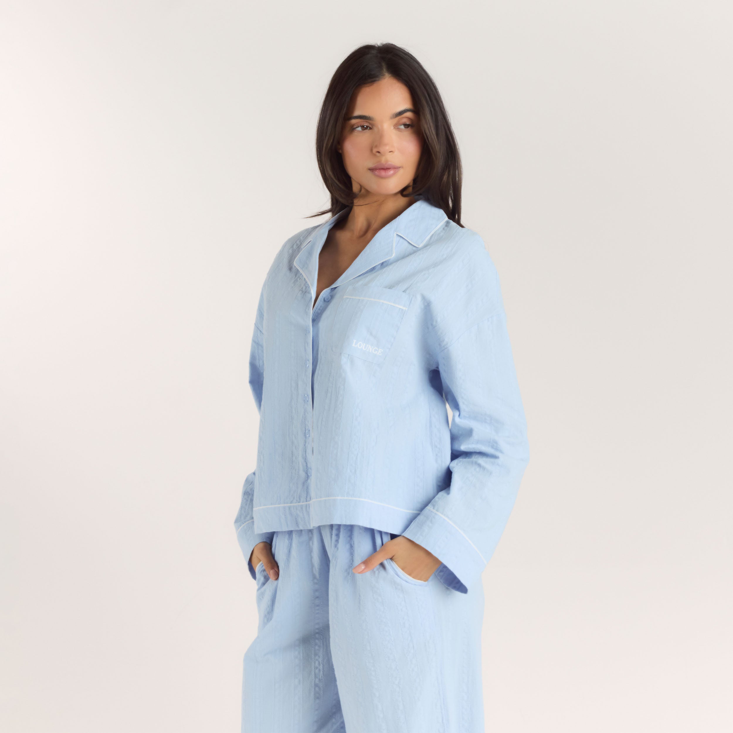 Textured Cotton Pajama Shirt | Textured Cotton Pajama Shirt - Blue