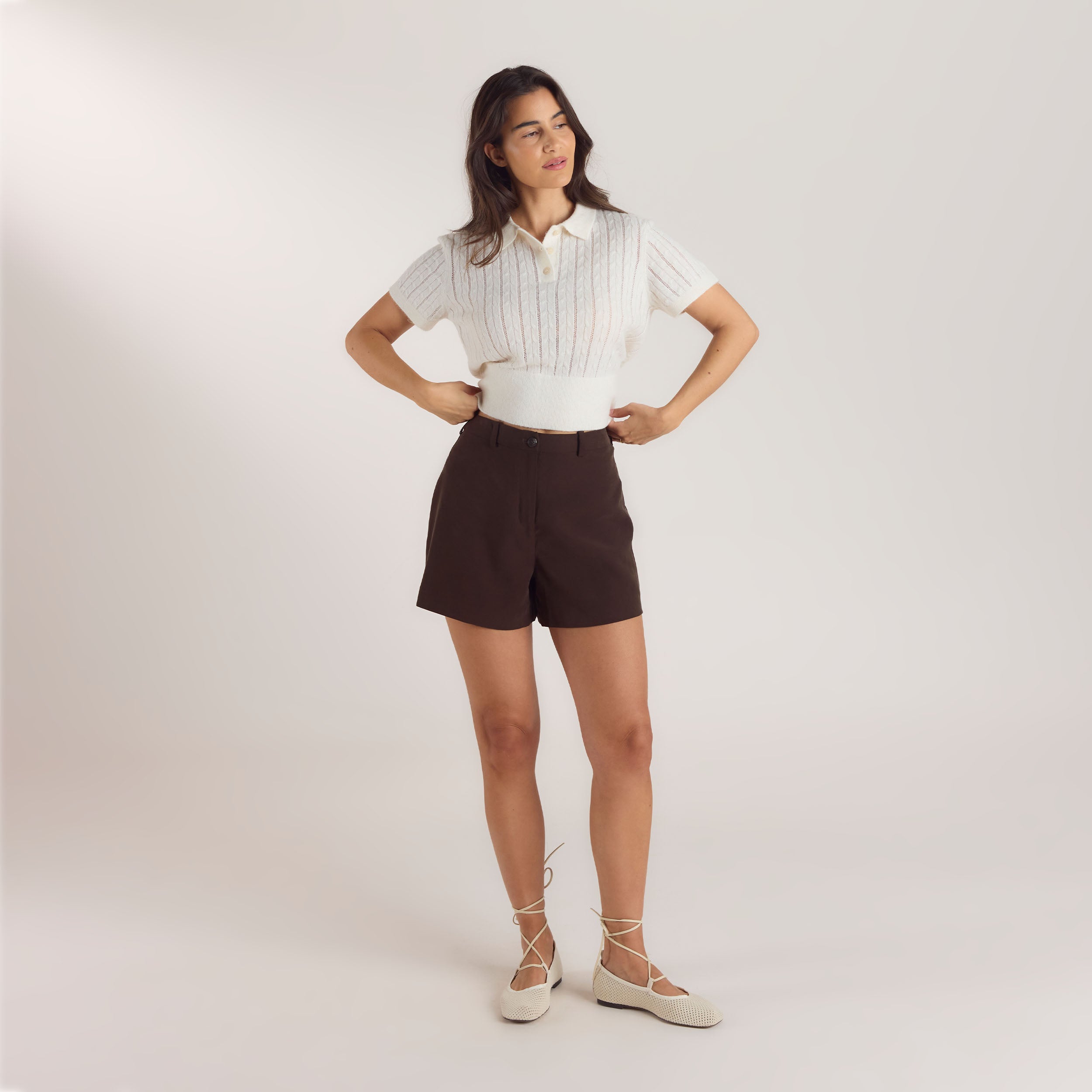 High-Waisted Tailored Shorts | High-Waisted Tailored Shorts - Chocolate