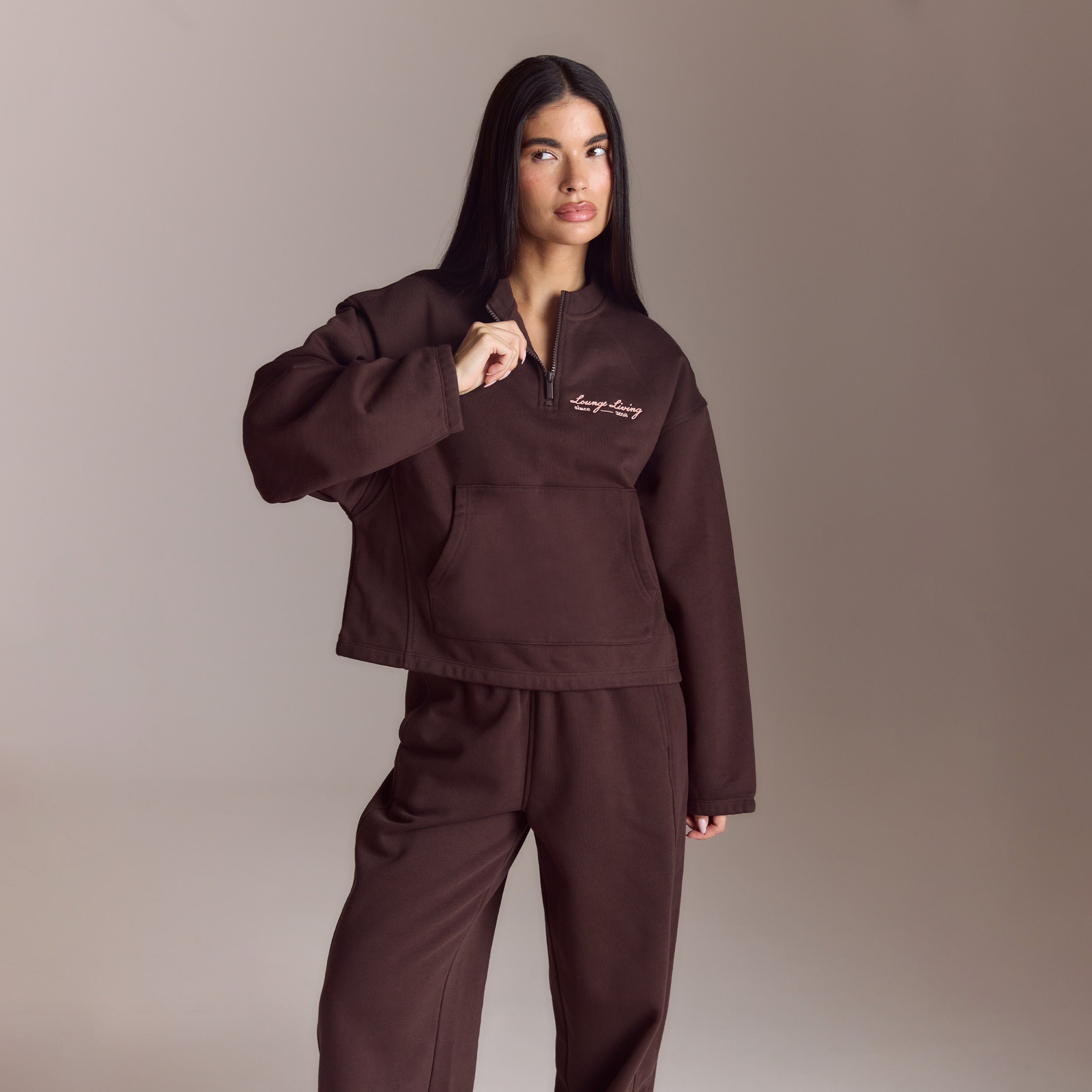 Lounge Living Quarter-Zip Jumper | Lounge Living Quarter-Zip Jumper - Chocolate