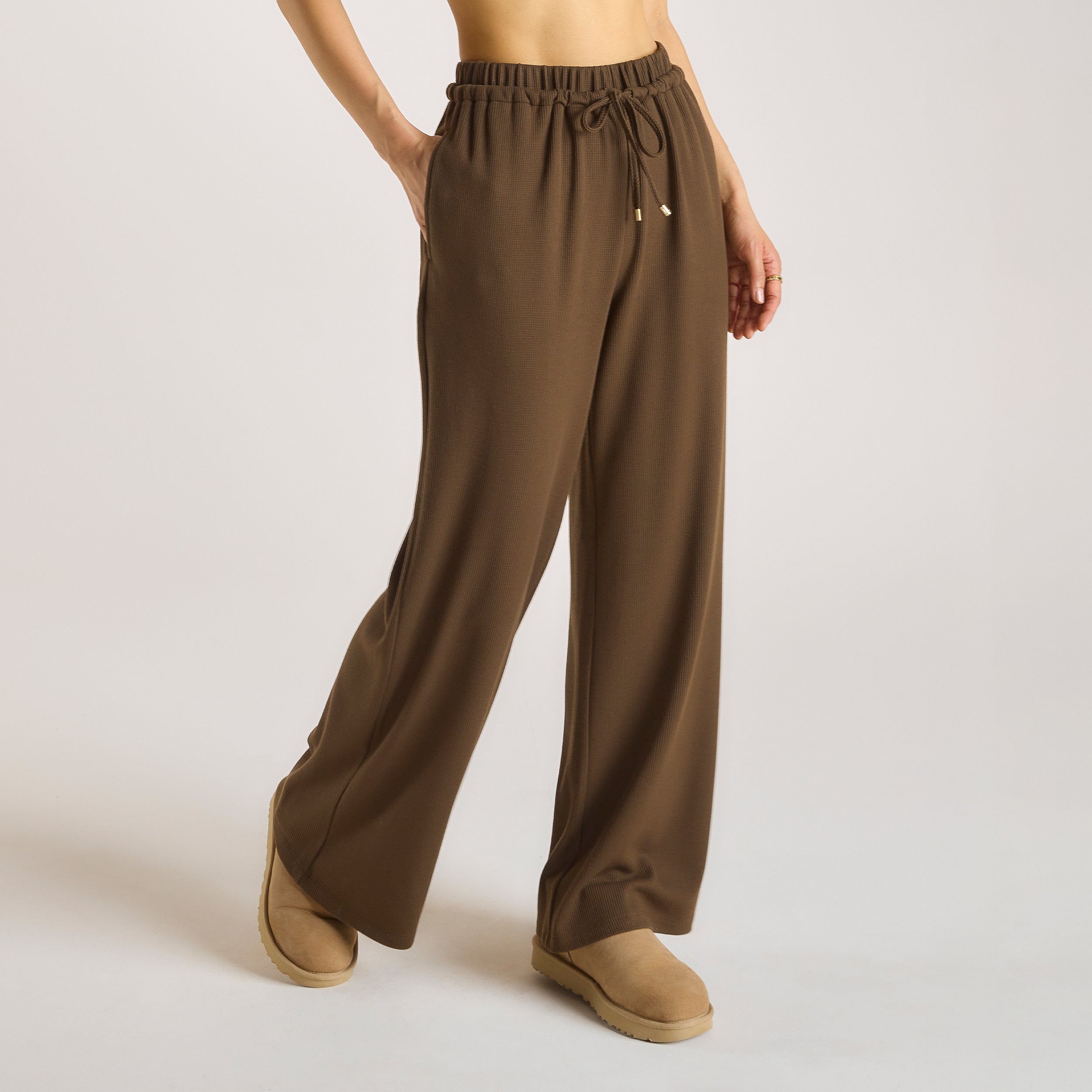 Waffle Wide Leg Pants  | Waffle Wide Leg Pants - Chocolate