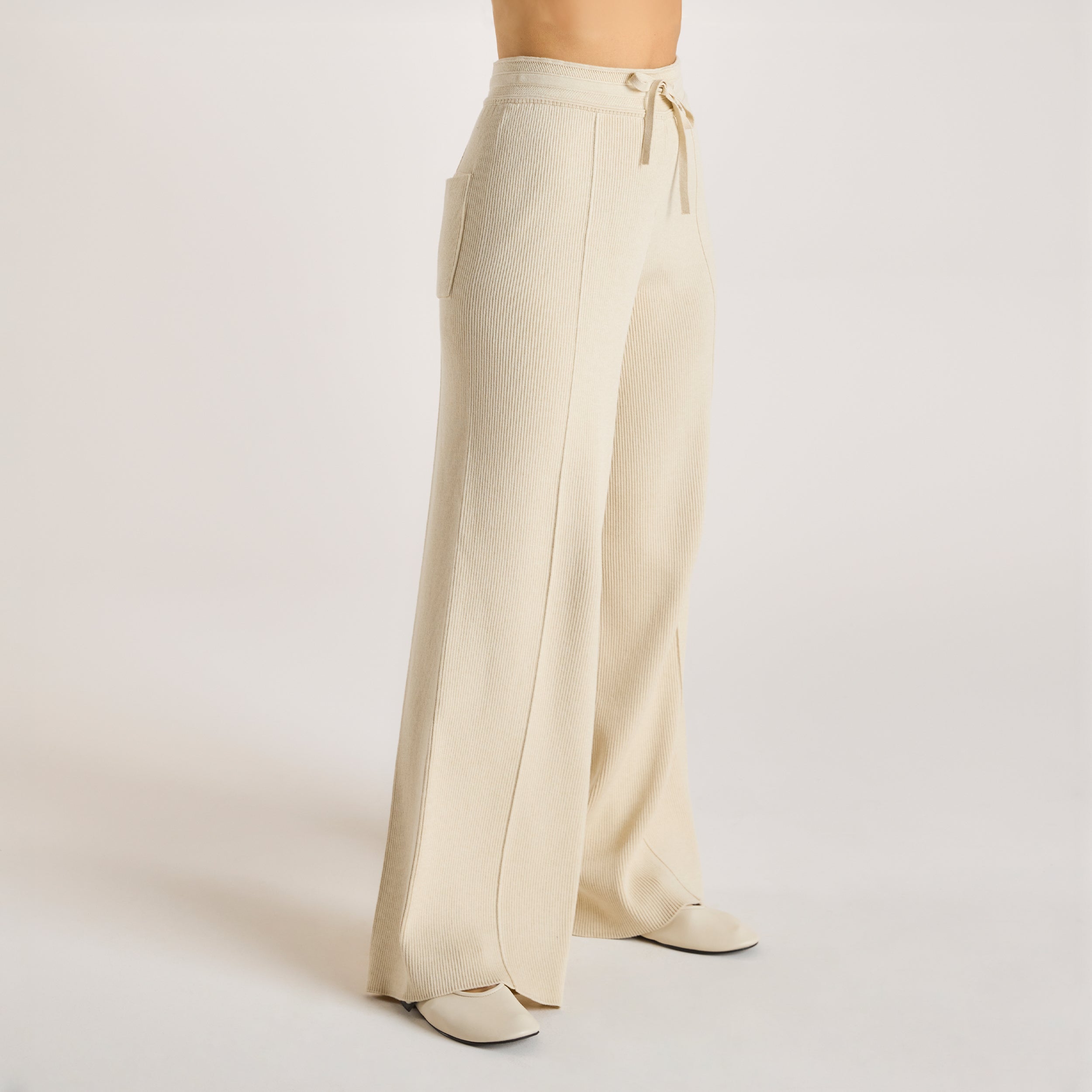 Wide Leg Knitted Pants  | Wide Leg Knitted Pants - Cream