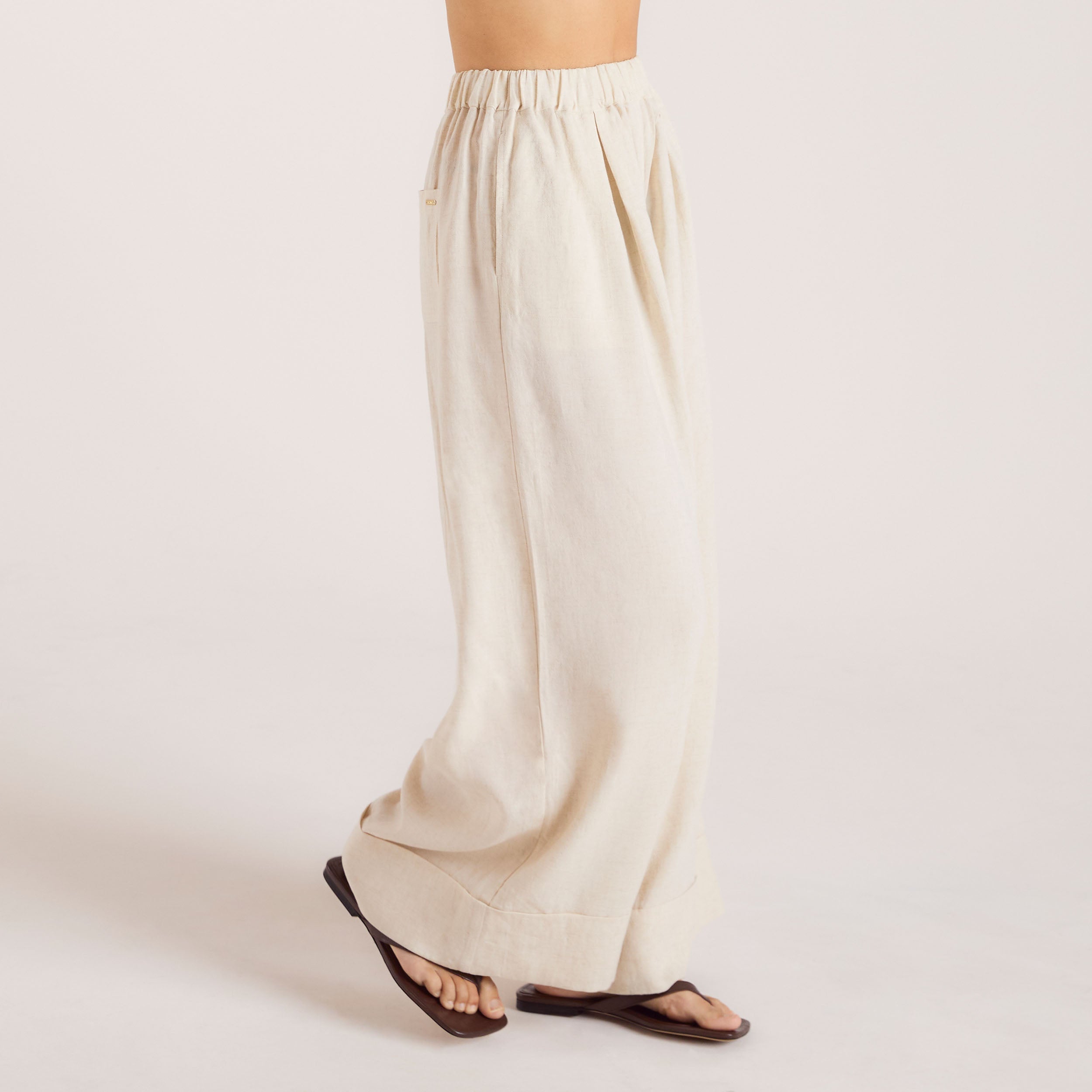 Linen Blend Wide-Leg Pants | Linen Blend Wide-Leg Pants - Cream