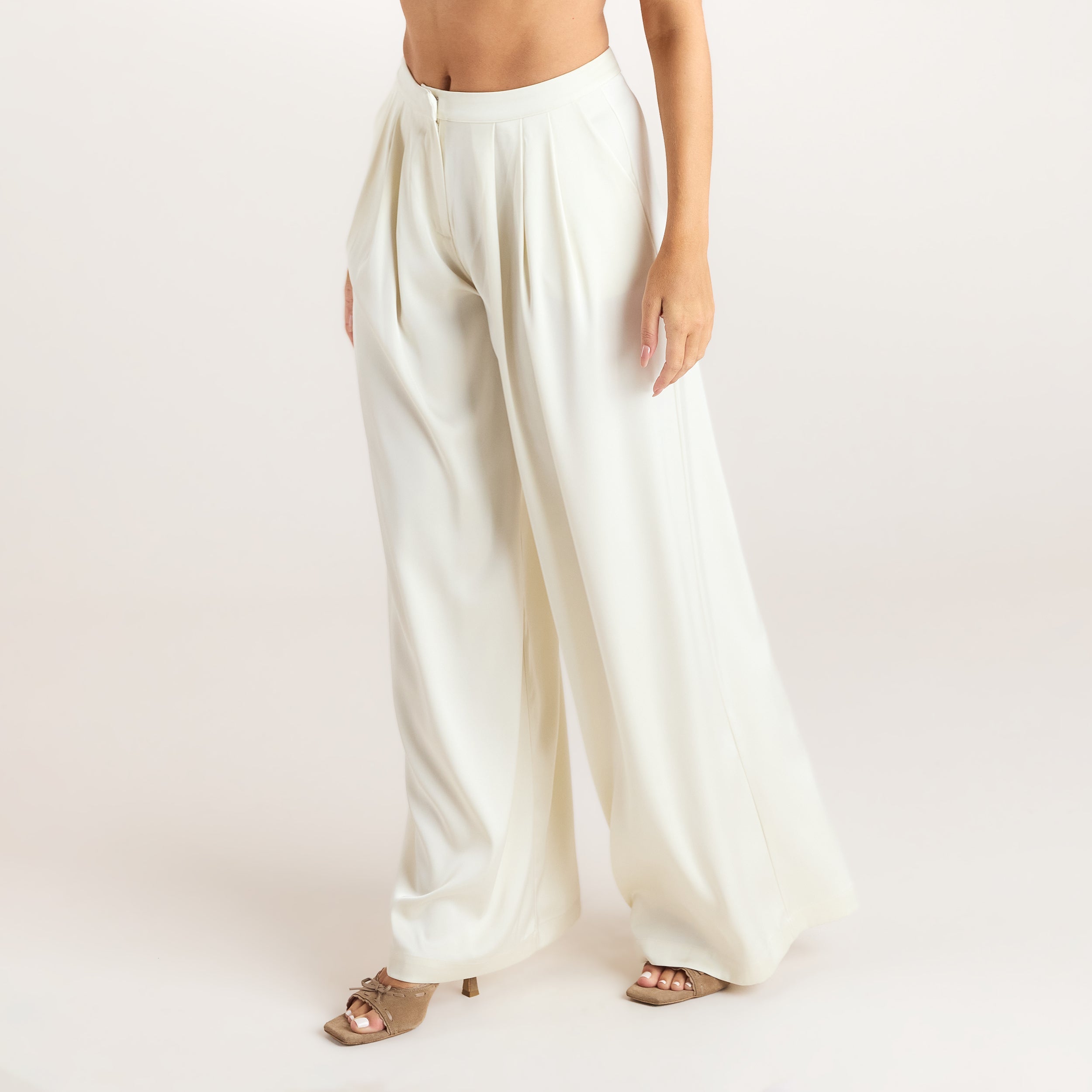 Satin Pleated Pants | Satin Pleated Pants - Cream