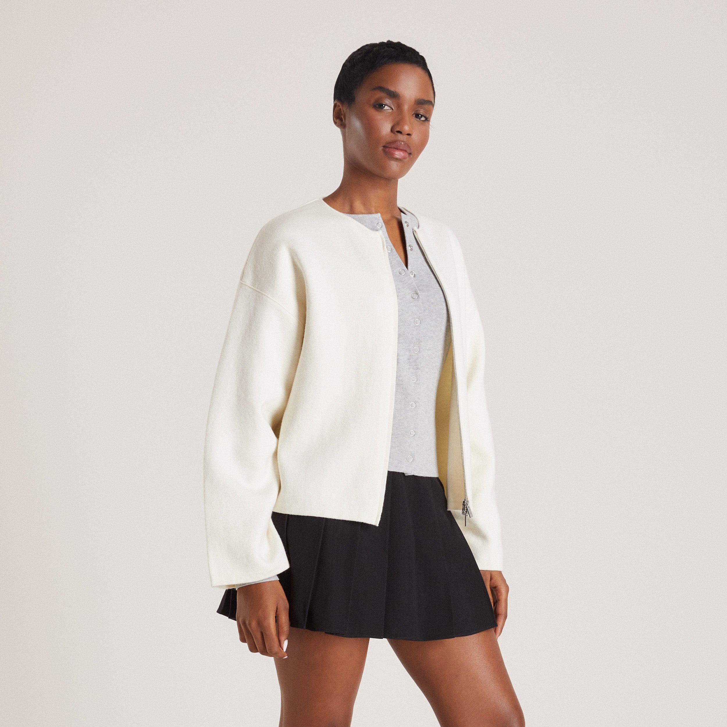 Zip-Up Cardigan | Zip-Up Cardigan - Creme
