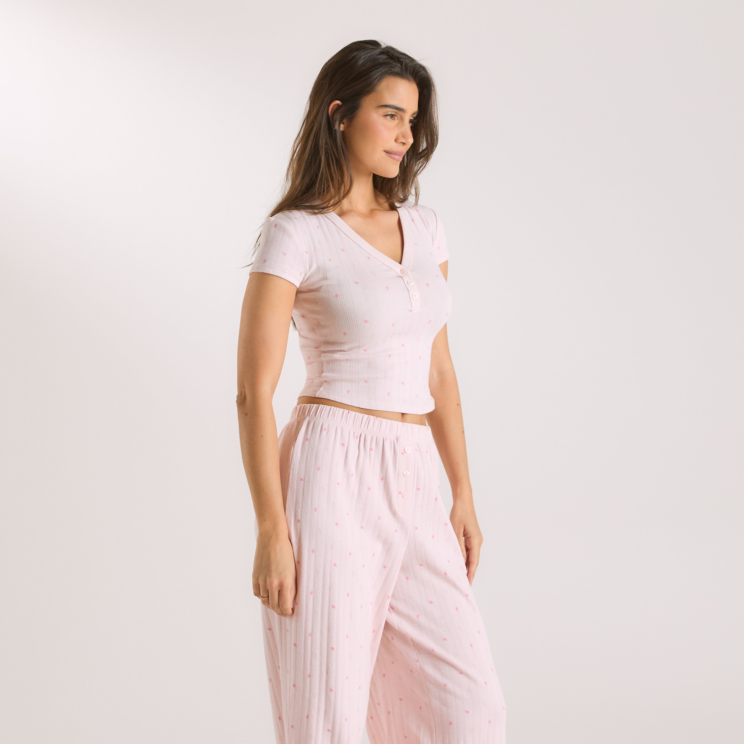 Pointelle Pajama Top | Pointelle Pajama Top - Pink Floral