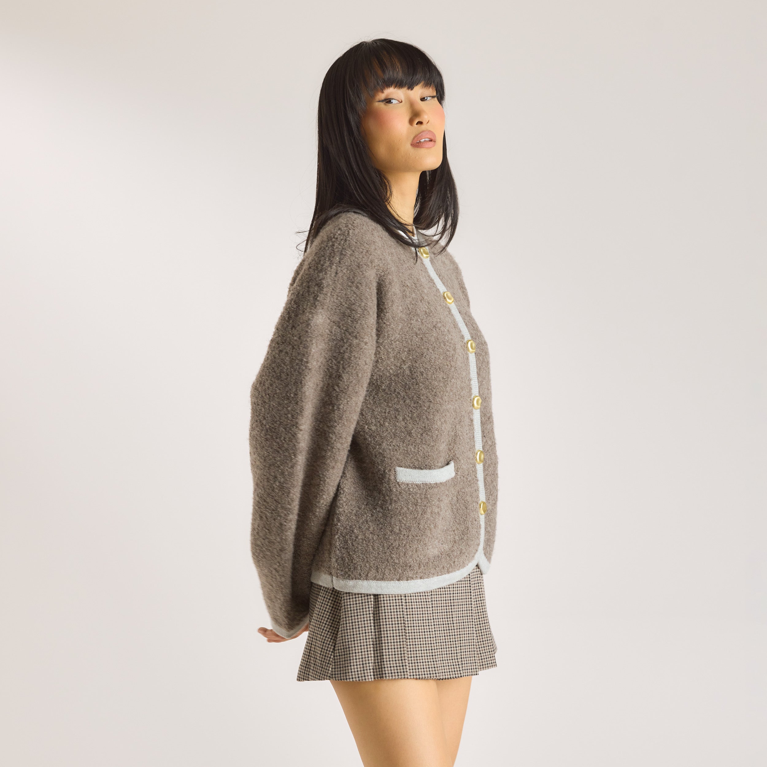 Knitted Wool Blend Jacket  | Knitted Wool Blend Jacket - Truffle