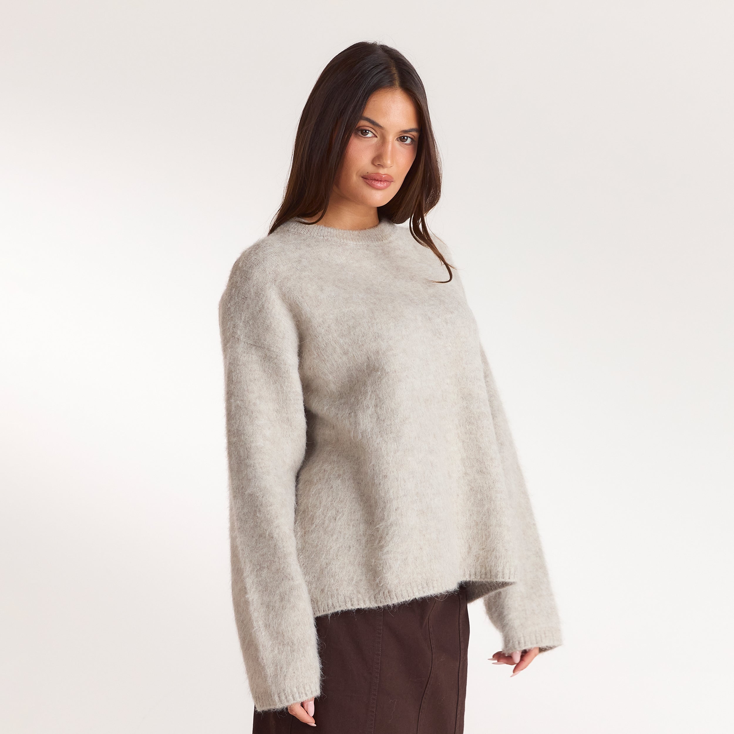Fluffy Knitted Jumper | Fluffy Knitted Jumper - Warm Gray