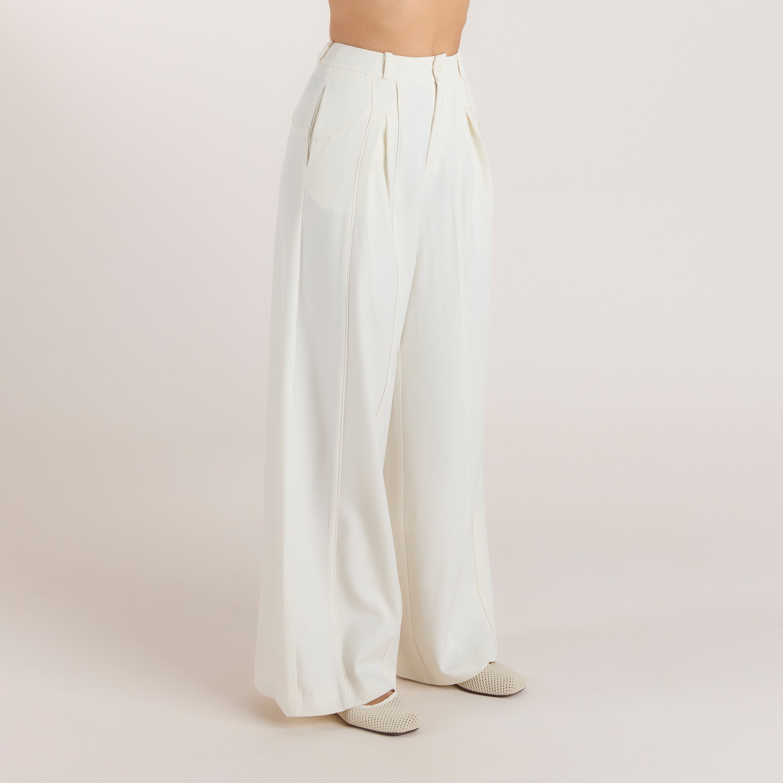 Wide-Leg Pleat Detail Pants | Wide-Leg Pleat Detail Pants - Off White