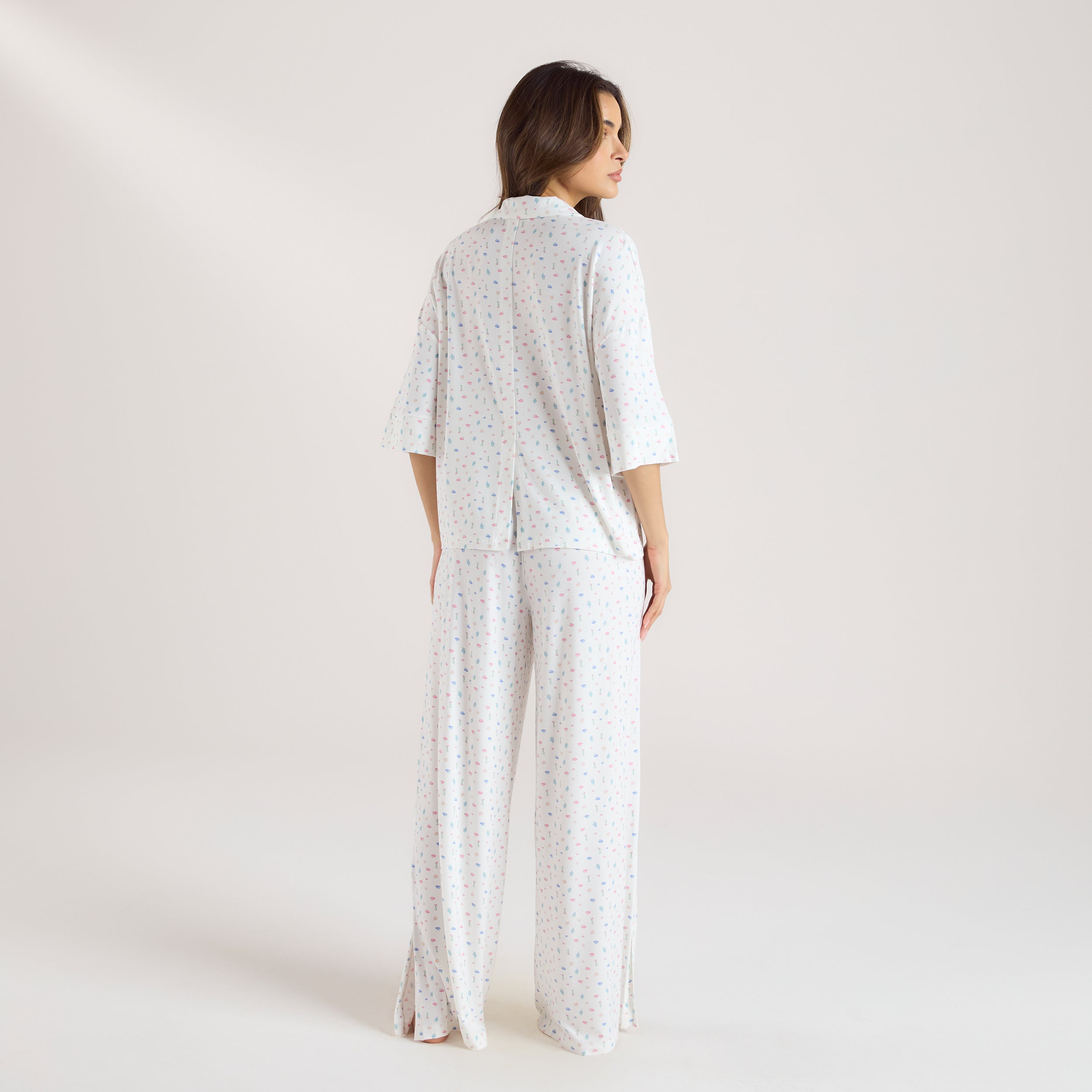 Modal Short Sleeve Pajama Shirt | Modal Short Sleeve Pajama Shirt - White Floral