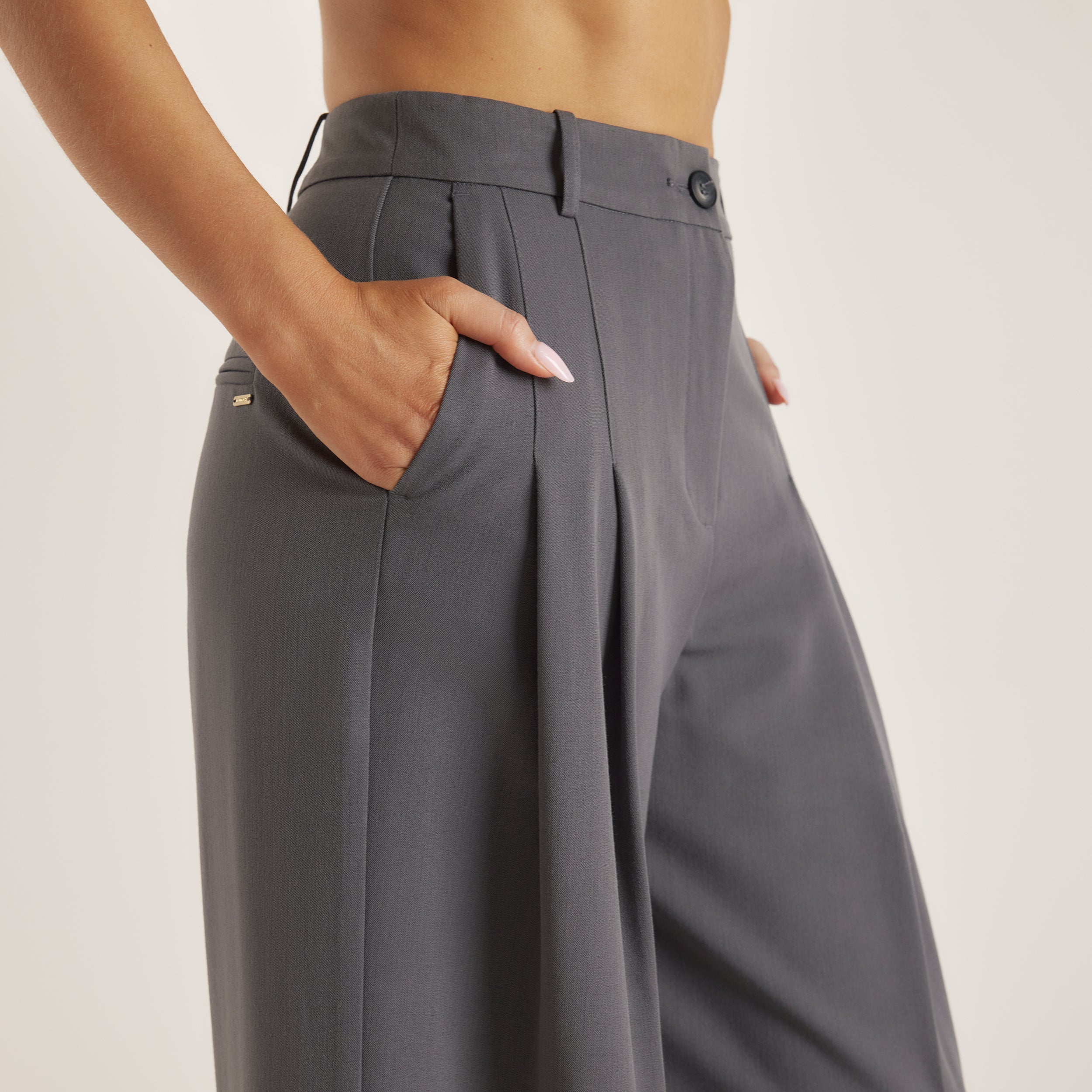 Tailored Turn-Up Pants  | Tailored Turn-Up Pants - Charcoal