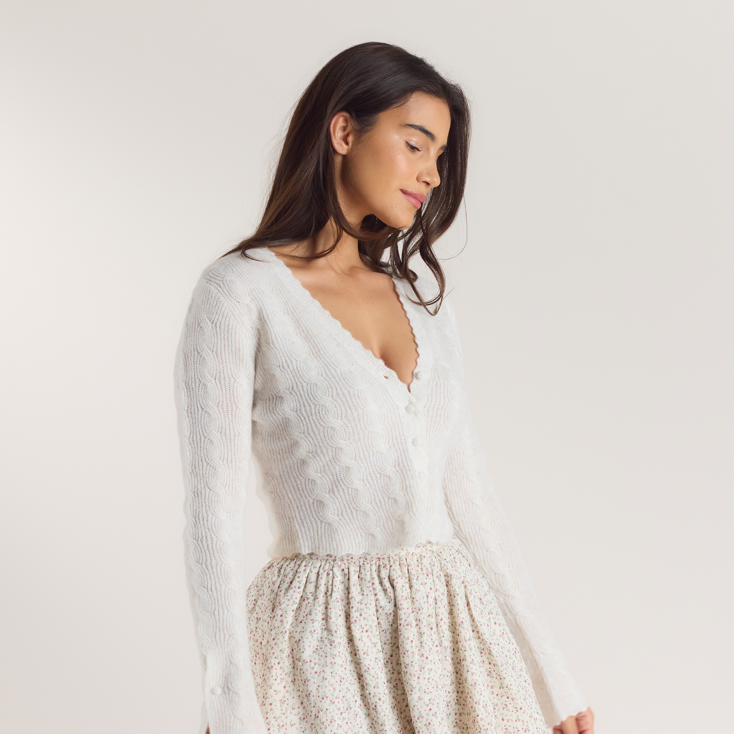 Fluted Sleeve Knitted Cardigan | Fluted Sleeve Knitted Cardigan - Cream