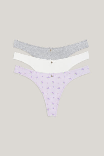 Cotton Kisses Thongs (3-Pack) - Lilac Print
