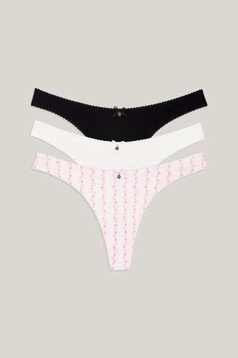 Cotton Kisses Thongs (3-Pack) - Pink Print