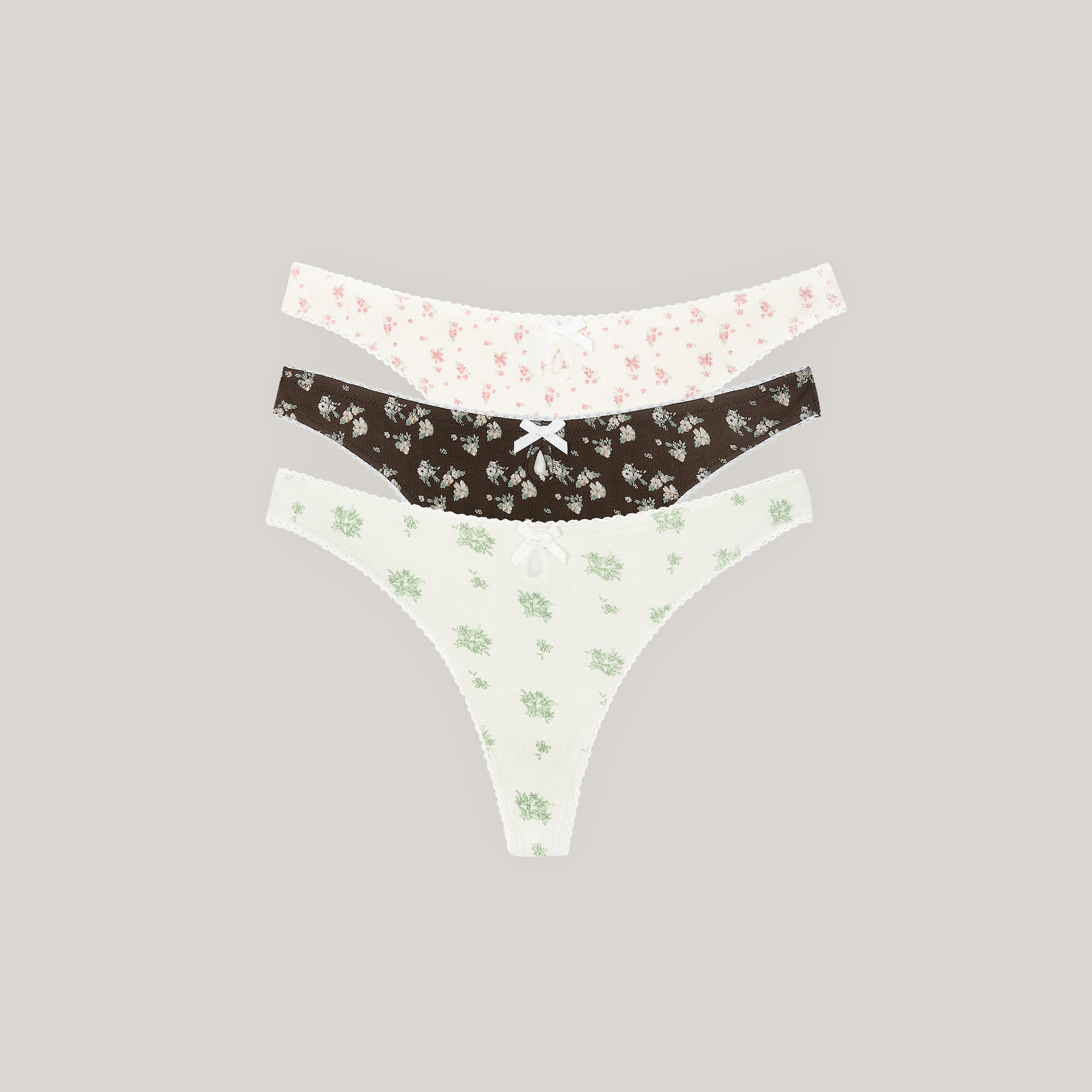 Pointelle Thongs (3-Pack) - Neutral Print