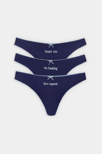 Slogan Thongs (3-Pack) - Navy